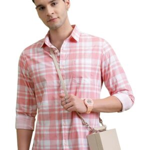 Highlander Men's Cotton Slim Fit Checks Shirt | Full Sleeves | Regular Collar | Casual Shirts for Men