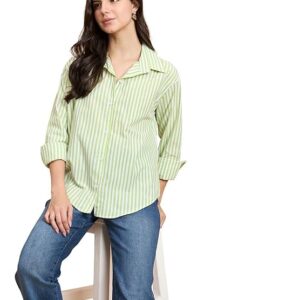Women’s Striped Cotton Oversized Long Sleeve Button-Down Shirt